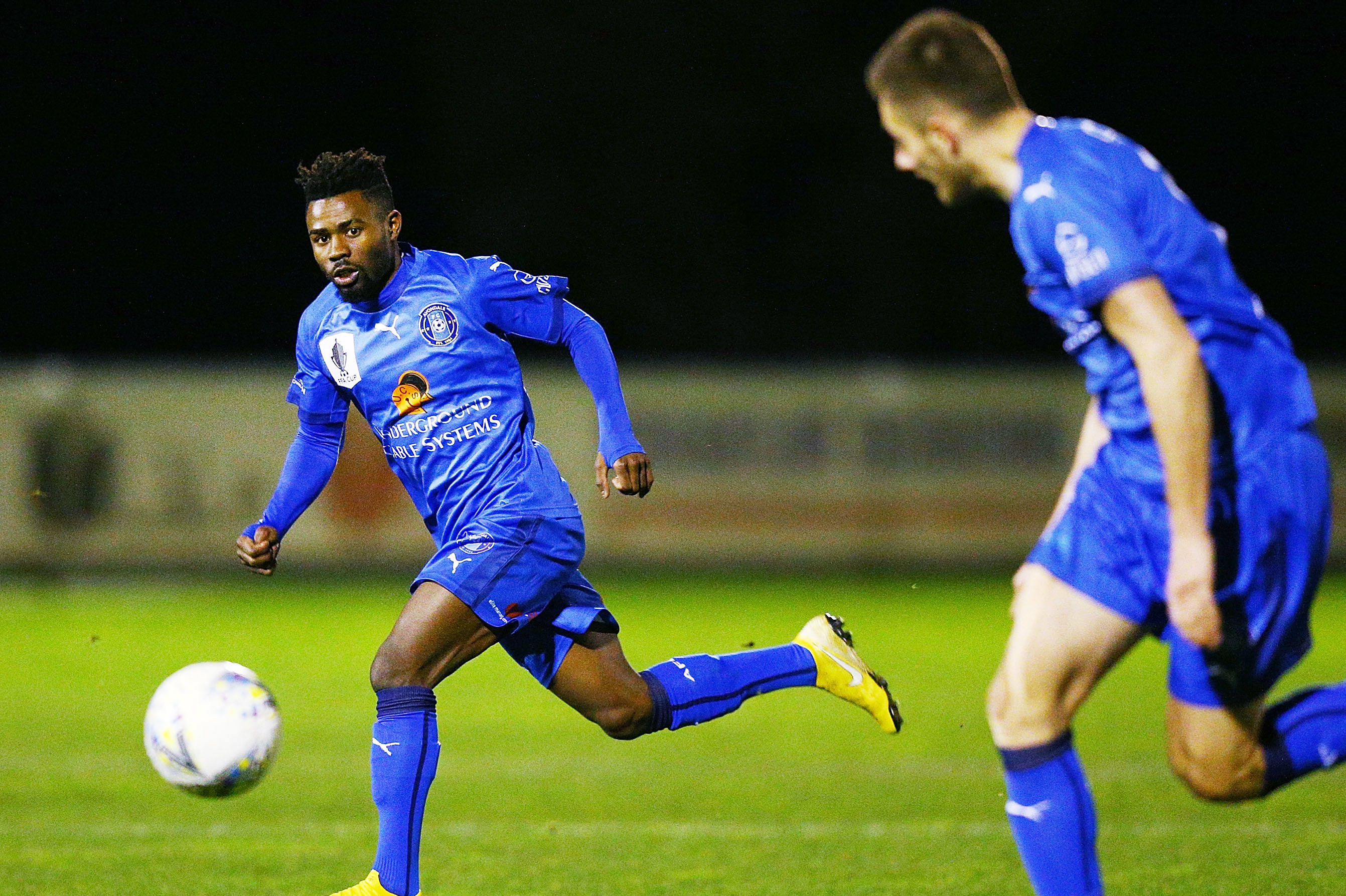 Elvis Kamsoba in action in the FFA Cup.